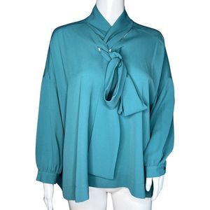 Laurie Felt Shirt Women XS Green Criss Cross Scarf Neck Blouse Basic Minimalist